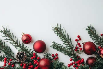 Christmas background with red Christmas balls ornaments isolated on background