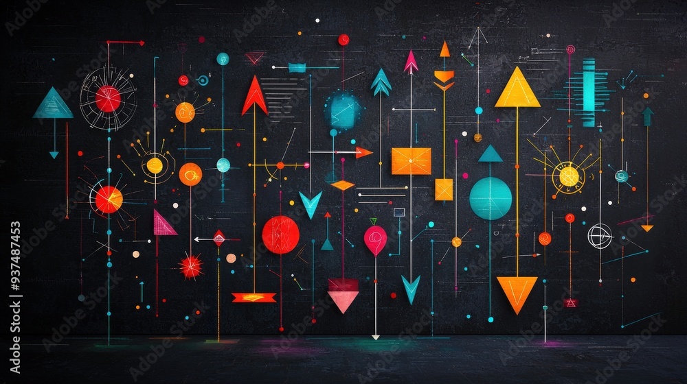 Poster chalkboard-style vector set with hand-drawn arrows and grunge line elements