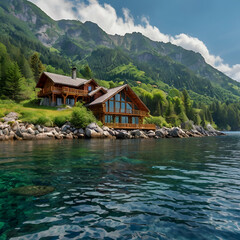 Naklejka premium mountain village in the mountains