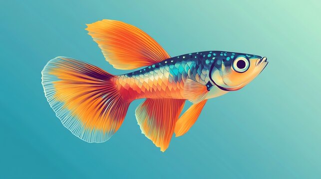 Guppy fish, lively and vibrant colors, flat design illustration