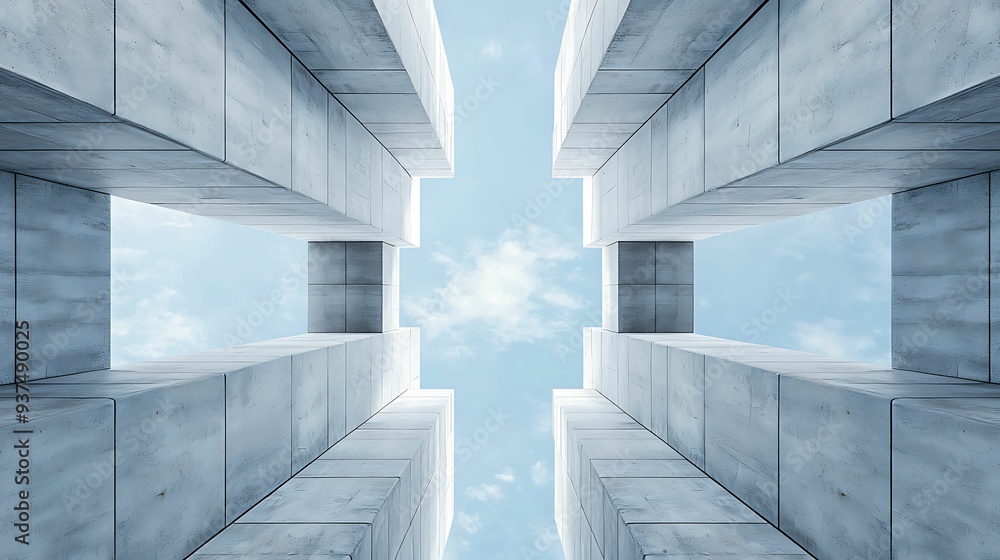 Poster towering fortress structure with a modern architectural design, evoking power and stability, copy sp