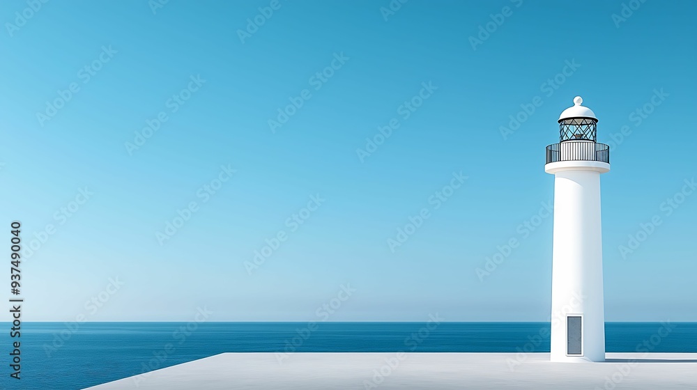 Poster lighthouse tower with a striking height, standing as a sentinel against the backdrop of the sea, cop