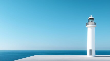 Lighthouse tower with a striking height, standing as a sentinel against the backdrop of the sea, copy space for text,