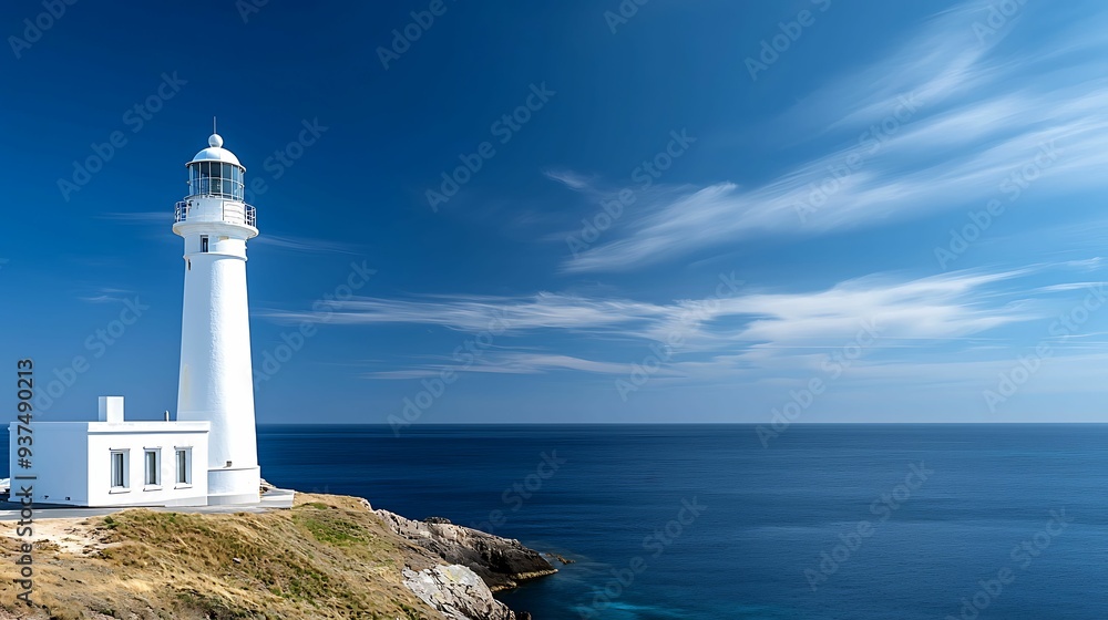 Poster lighthouse tower with a commanding height, standing as a beacon of safety on a remote coastline, cop
