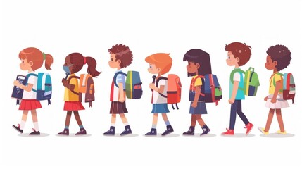 Fototapeta premium Pupils go to school for the first day with backpacks