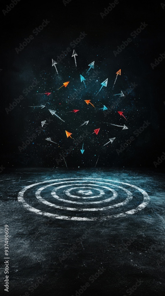 Poster chalk spiral and arrow elements in a rough hand-sketched vector collection