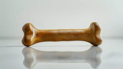 Wooden bone lying on white surface reflecting in it