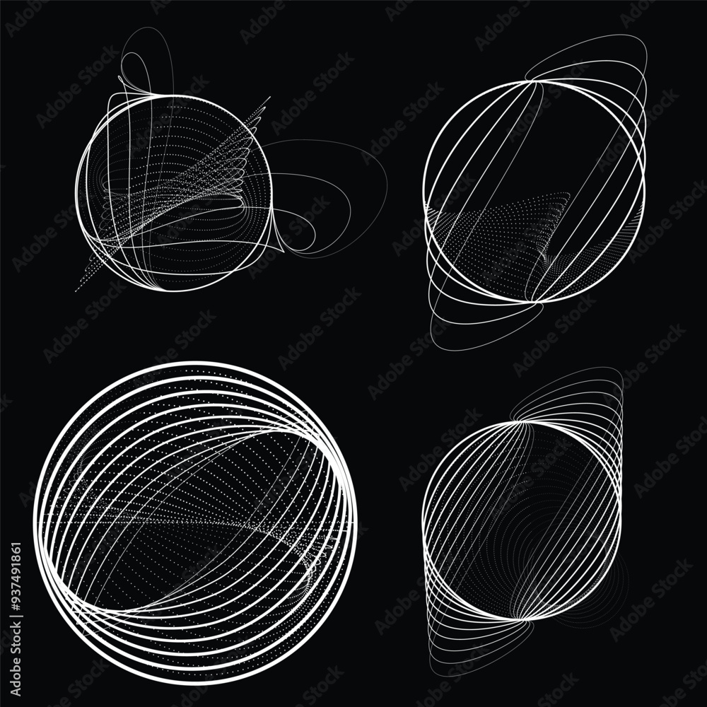 Poster abstract oval lines background with geometric circles . vector rotating ellipse line design . poster