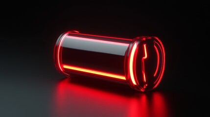 **Neon battery power indicator: powerfully charged.**

**Red neon line battery charge level indicator isolated on black background.** ID_f531d6eb-1b7c-40d1-872e-ad245ca57028