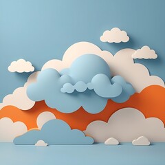 Blue background with white and orange cloud shapes, suitable for graphic design projects, website backgrounds, social media posts, and presentations.