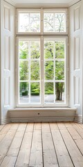 Fototapeta premium Old Window with View of Trees and Green Space