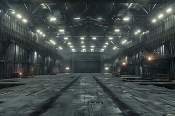 Industrial Building Interior With Large Metal Doors