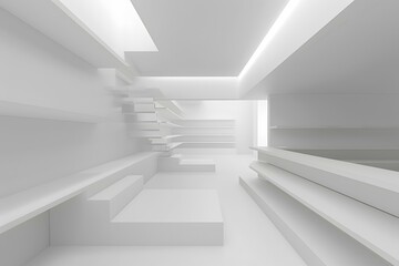 Obraz premium Modern Minimalist Interior Design White Empty Room With Shelves