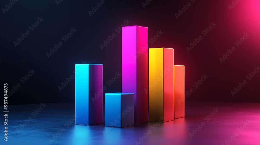 Poster abstract colorful 3d bar graph with neon lights, blending the energy of modern technology with the p