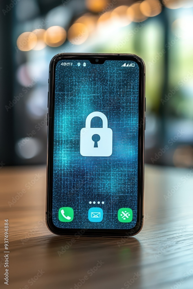 Poster locked smartphone screen displaying security icon