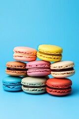 Fototapeta premium Macarons Assortment Cian Blue Background High Resolution
