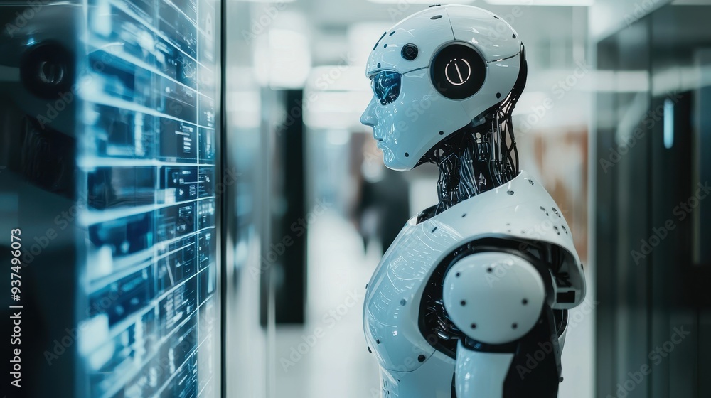 Poster futuristic robot exploring advanced technology