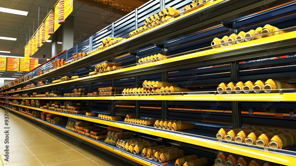 Canvas Prints Supermarket Aisle with Shelves Full of Products