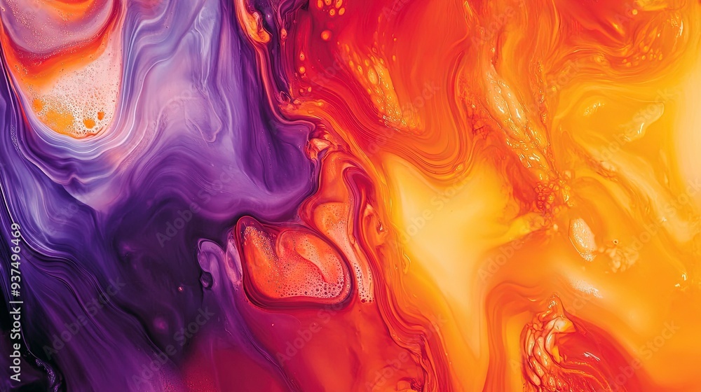 Poster a dynamic abstract background showcasing a blend of vivid colors mimicking fluid art in orange, red,