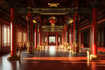 Fototapeta premium Traditional Chinese Palace Hall Interior Architecture Design