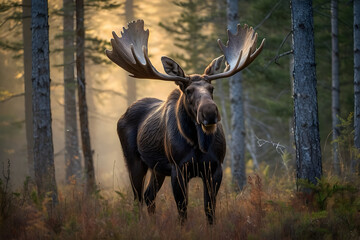 An elegant and giant moose in a forest