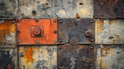 Rusted Metal Panels with Bolts and Flaking Paint