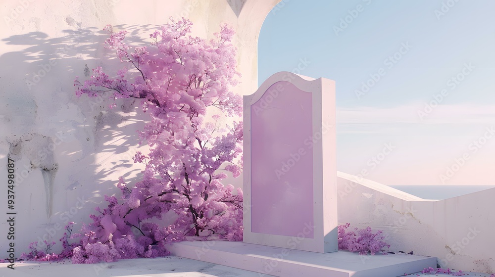 Poster Pink Flower Branch and Abstract Architecture for Product Display