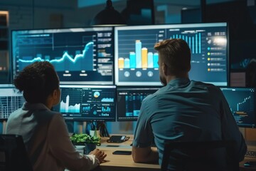 Finance meeting for profit with diverse team analyzing data.