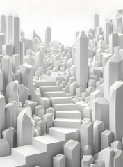 Fototapeta premium Abstract 3D Render Of White Geometric Shapes With Stairs In The Middle