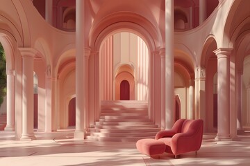 Obraz premium Pink Palace With Arches And Staircase