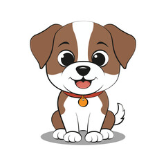Cute playful sitting puppy in cartoon style. Vector illustration for tshirt, website, clip art, poster and print on demand merchandise.