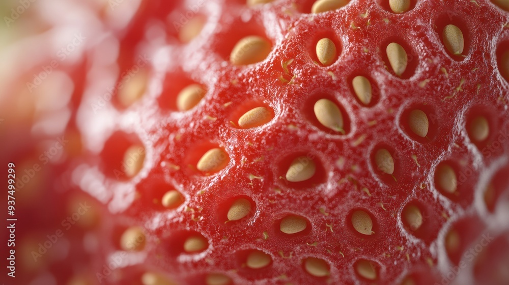 Poster close-up macro photograph of a strawberry's surface