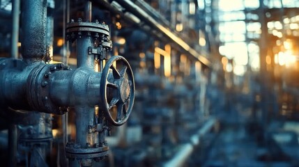 Fototapeta premium Industrial valve with a large handwheel, close-up.