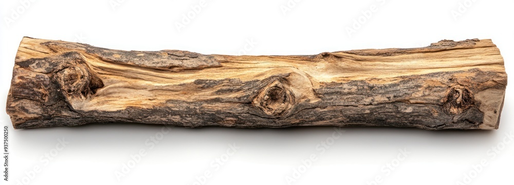 Poster a close-up of a knotty, weathered tree trunk segment