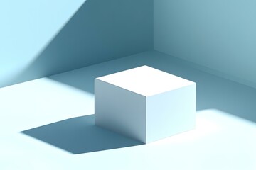 Minimalist White Cube on Blue Background