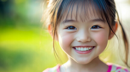 Cute asian girl smiling illustration.