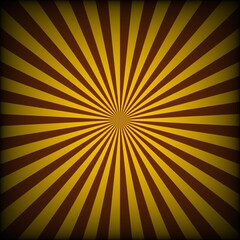 retro black and yellow sunburst background with dark frame effect. 
