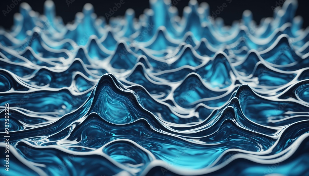 Poster a digital rendering of blue liquid waves with a high level of detail. the image utilizes gigapixel t