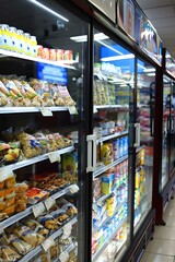 Fototapeta premium Refrigerated Food Display in Convenience Store