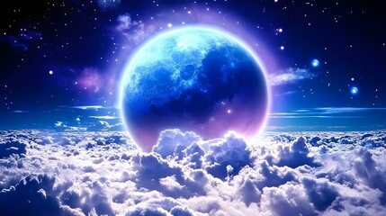 Naklejka premium Blue Moon Fantasy Night Sky Cloudscape