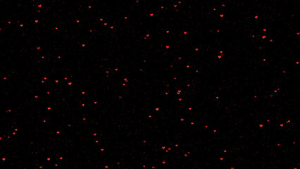 Red small heart symbols on black background with glitter particles concept valentine's day love illustration background.