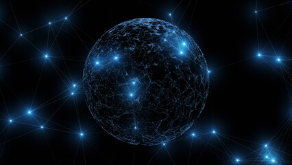 Obraz premium 3d digital technology sphere, concept metaverse network cyber space. Copy space illustration background.