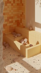 Minimalist Abstract 3D Room Interior Design with Geometric Shapes and Textures