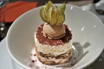 Italian dessert: tiramisu in Venice, Italy
