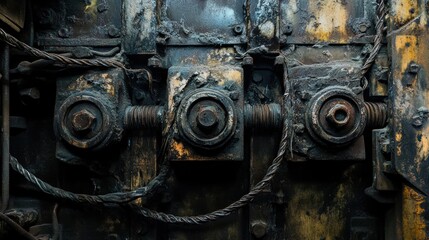 Rusted Metal Gears and Screws with Cable