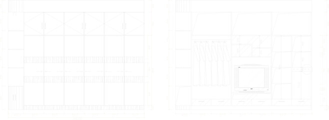 Vector sketch illustration of a silhouette image of a wardrobe furniture design and a room partition with a modern minimalist concept with detailed dimensions