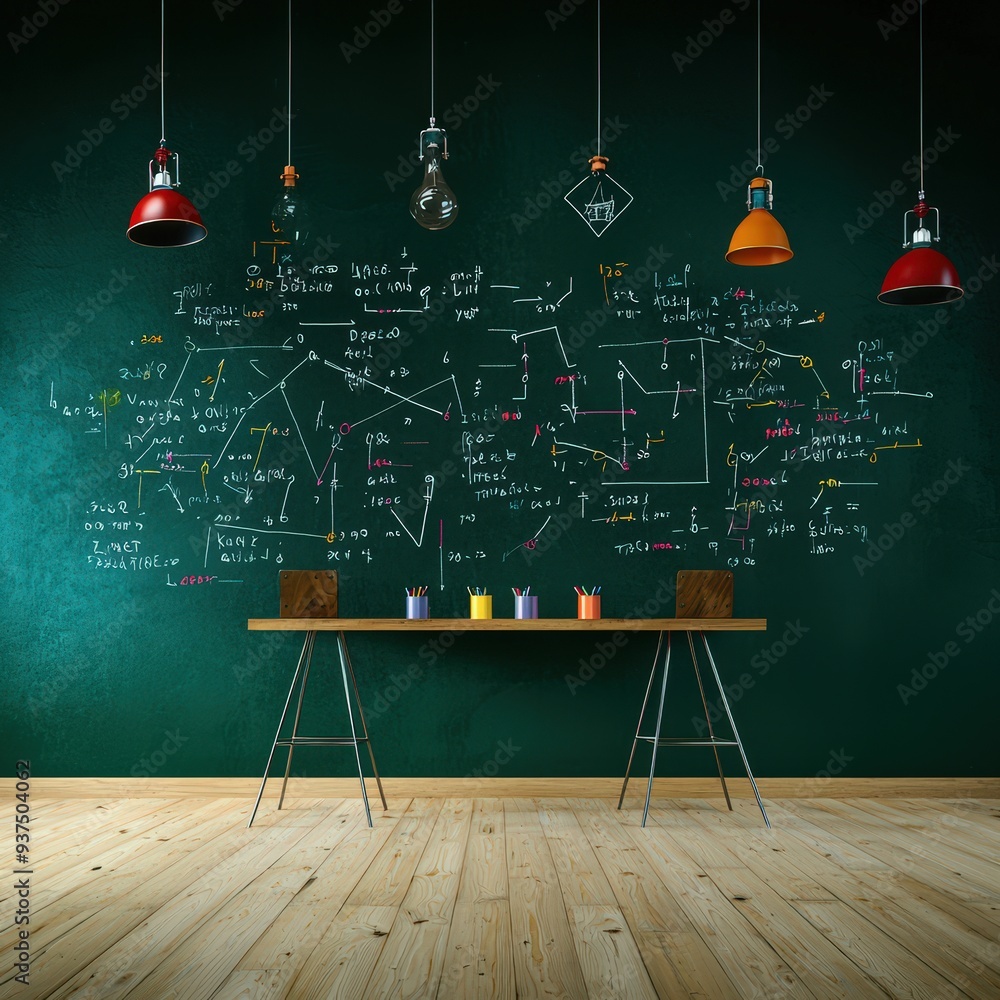 Poster math blackboard covered with vectors matrices and linear equations