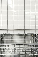 Obraz premium Empty Metal Basket in Front of White Tile Wall