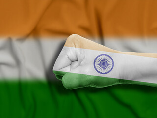 Fist of India Flag Painted, Flag Painted On Hand, Multi Purpose concept Isolated on India Background