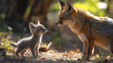 Jackal teaching a young pup the ways of the wild, mentor partnership, wild wisdom